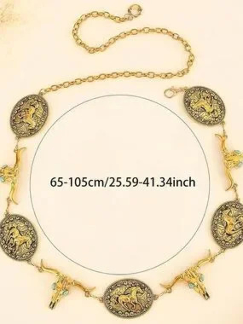 Vintage Western Longhorn Concho Chain Belt Antique Gold Cowgirl Waist Belt - Picture 5 of 5